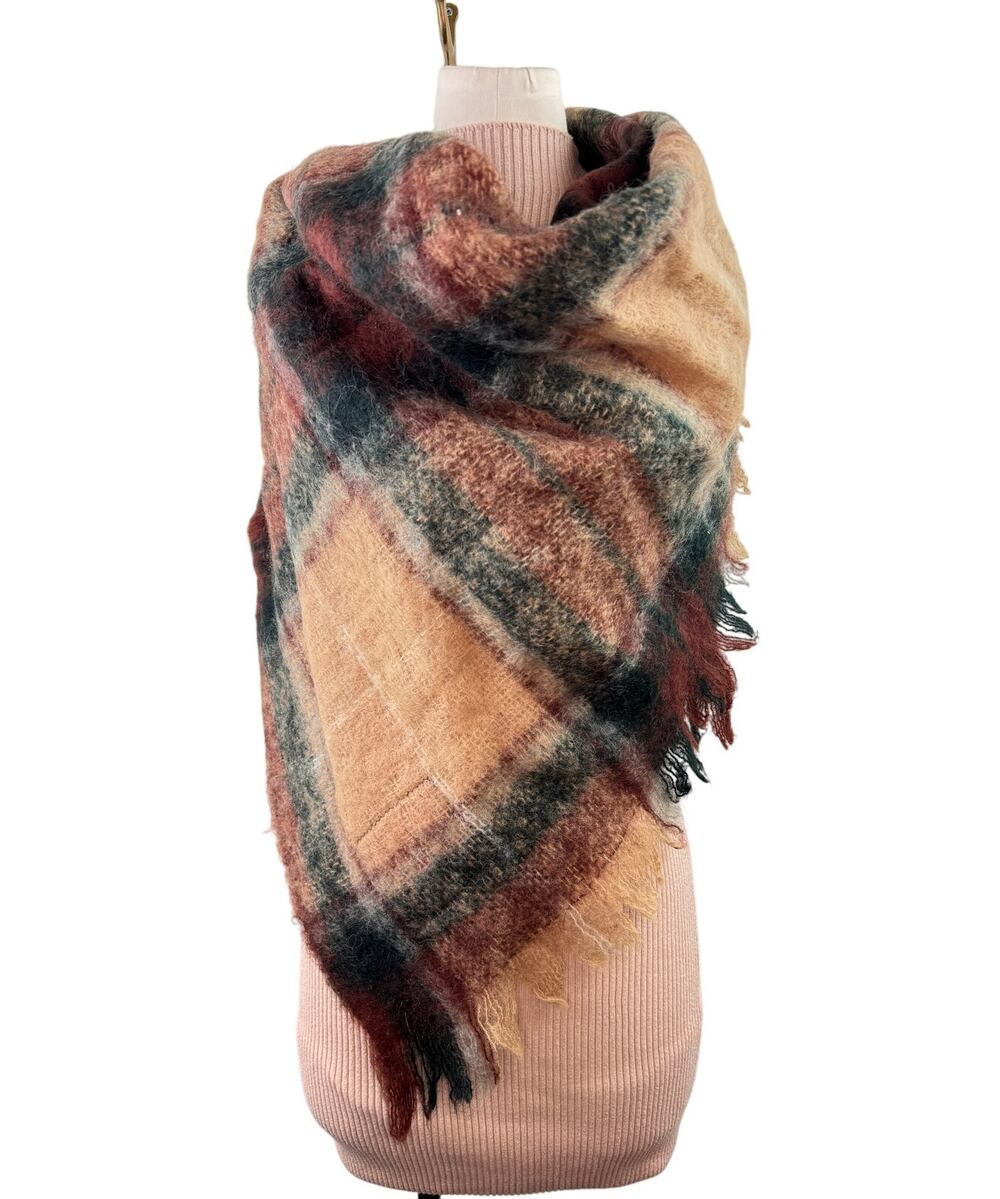 Vintage Edinburgh Woollen Mill Multi Square Scarf /Baby Blanket Plaid Raw Hem